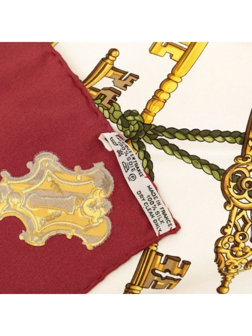 Hermes Carre 90 Les Cles The Keys Rare Key Scarf Ivory Wine Red Silk